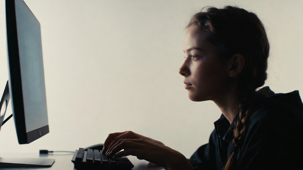 Person using phone in a calm, mindful setting with soft natural lighting
